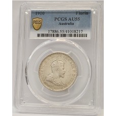 AUSTRALIA 1910 . FLORIN . PCGS AU55